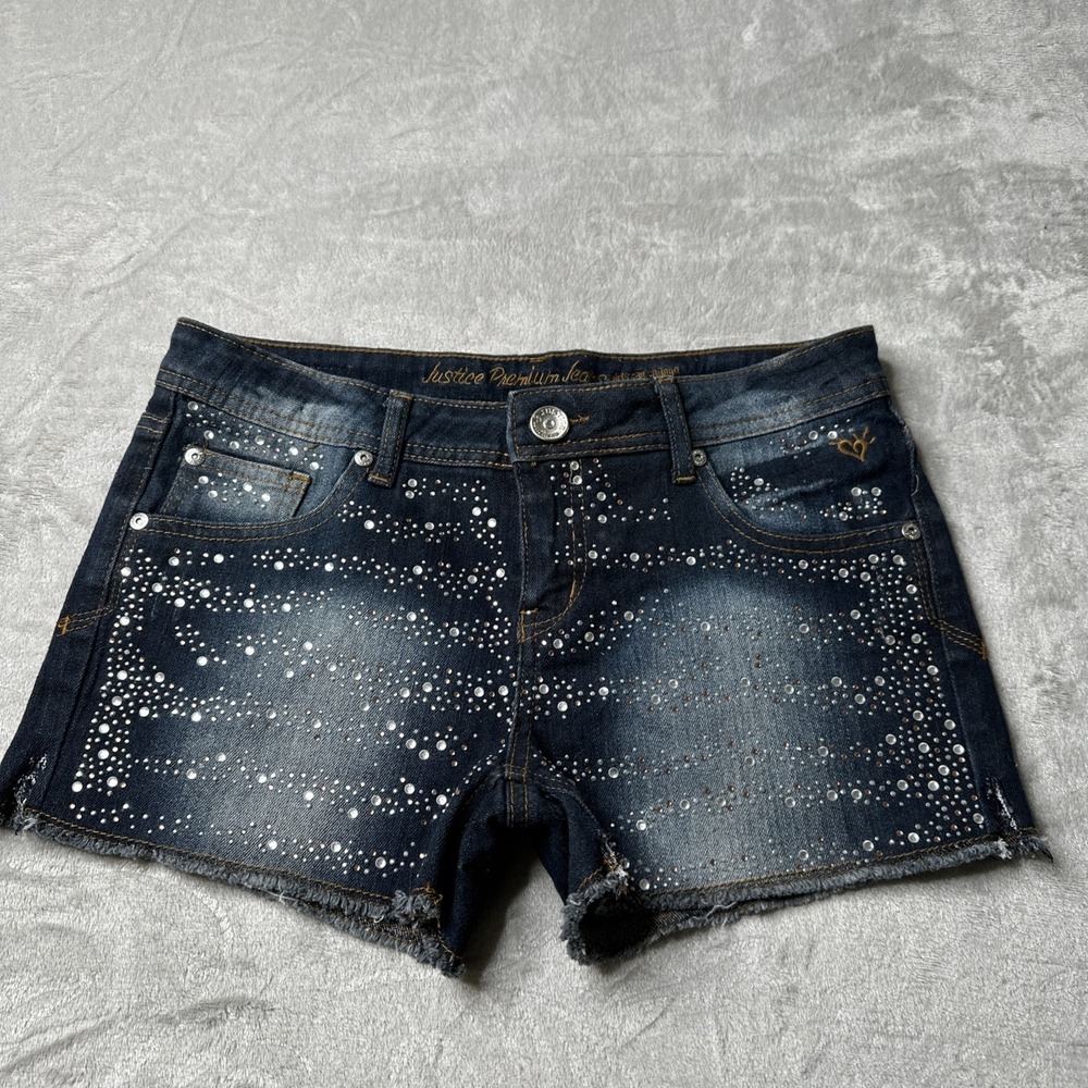 Justice‎ Girls Sz 16R Rhinestone Premium Jean Shorts Bling Y2K